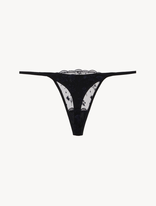 Thong in Onyx with embroidered tulle_0