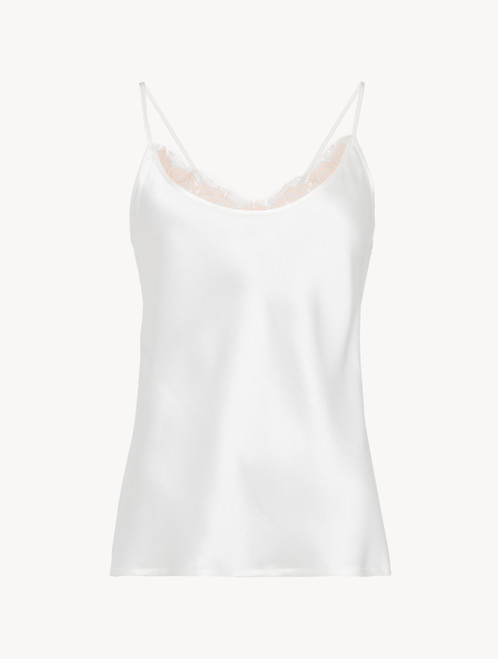 Silk Camisole Top with Leavers lace in White_0