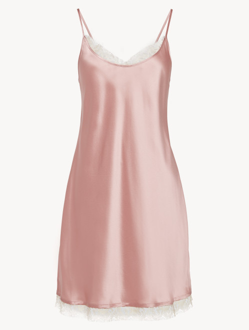 Silk Slip with Leavers lace in Pink_7