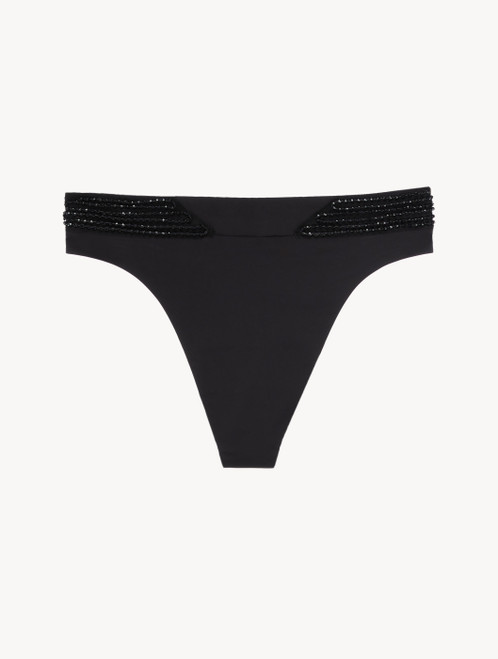 High-Waisted Brazilian Bikini Brief in Black with beading_1