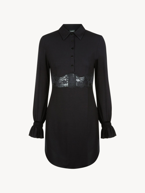 Black modal shirt with Leavers lace detail_0