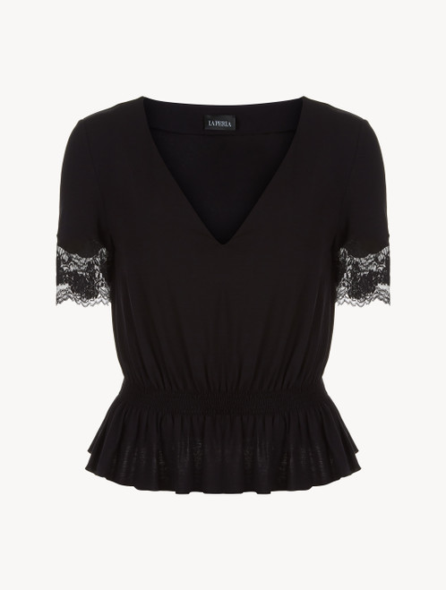 Black modal t-shirt with Leavers lace_3