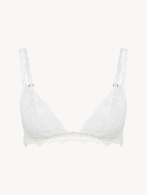 Soft Triangle Bra in Off White with Leavers lace_3