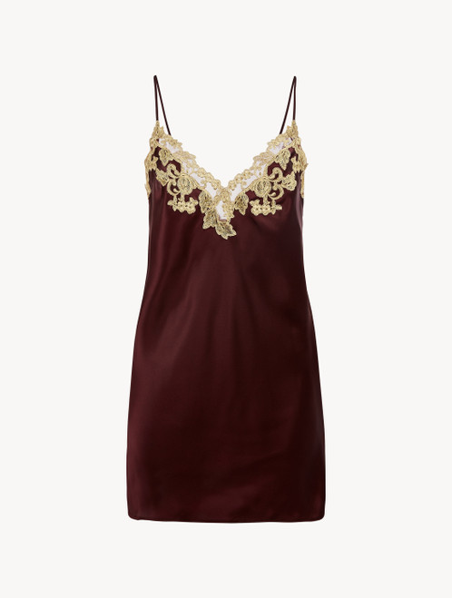 Bordeaux red silk satin slip with frastaglio_0
