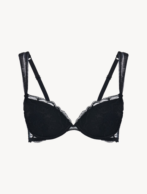 Black lace and tulle push-up bra_0