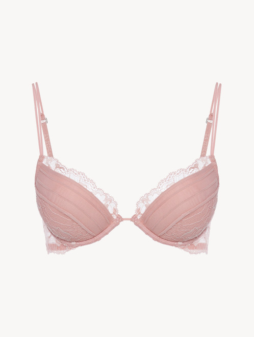 Push-up bra in pink silk satin stretch with Leavers lace_1