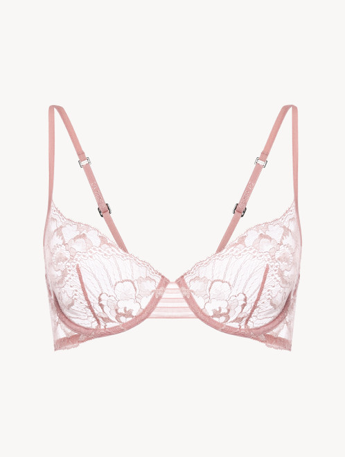 Underwired bra in pink silk satin stretch with Leavers lace_3