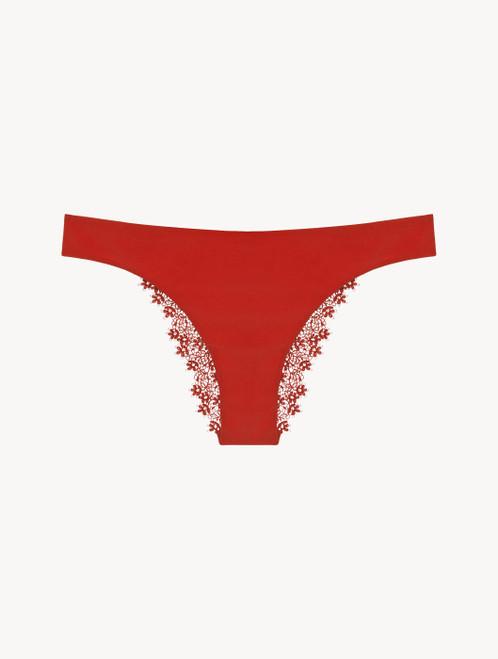 Brazilian briefs in red silk-georgette with macramè trim_2