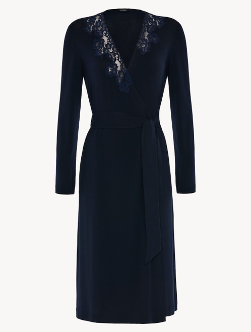 Short robe in blue modal stretch with Leavers lace and silk chiffon_4