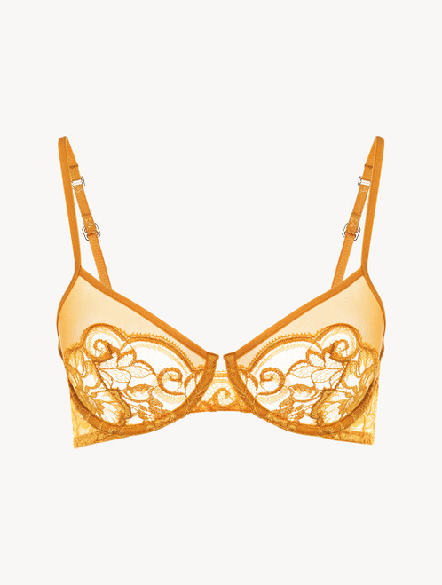 Underwired bra in yellow tulle and Leavers lace_0