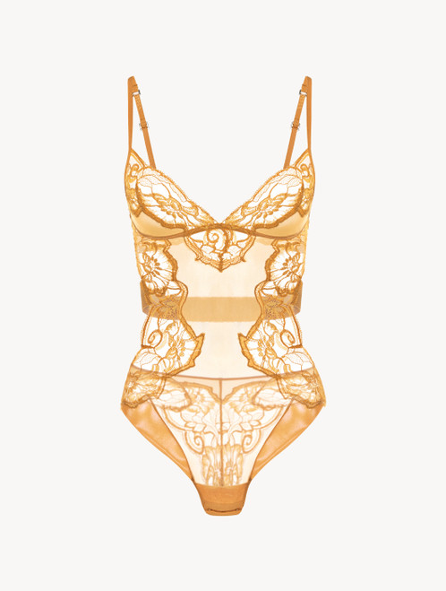 Bodysuit in yellow tulle and Leavers lace_3