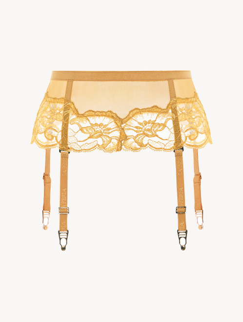 Suspender belt in yellow tulle and Leavers lace_0