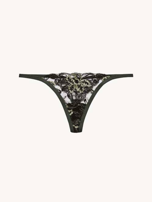 Thong in green Lycra and black Leavers lace_2