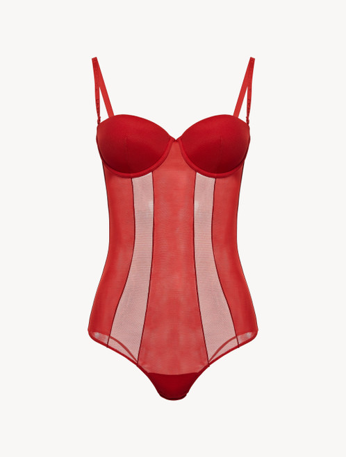 Underwired Bodysuit in red stretch tulle_1
