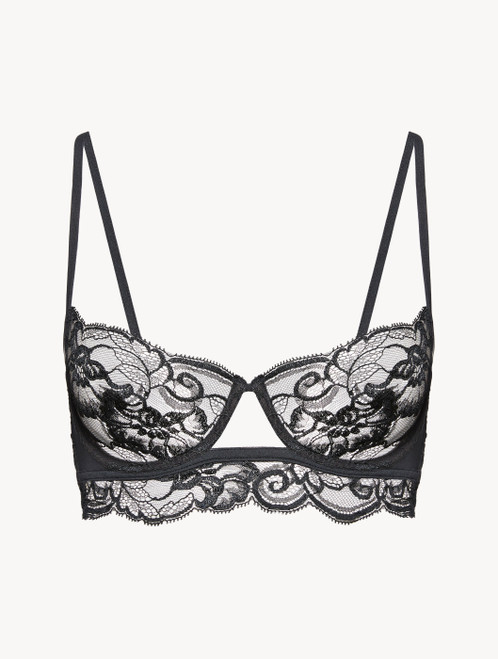 Balconette bra in grey tulle and Leavers lace_1
