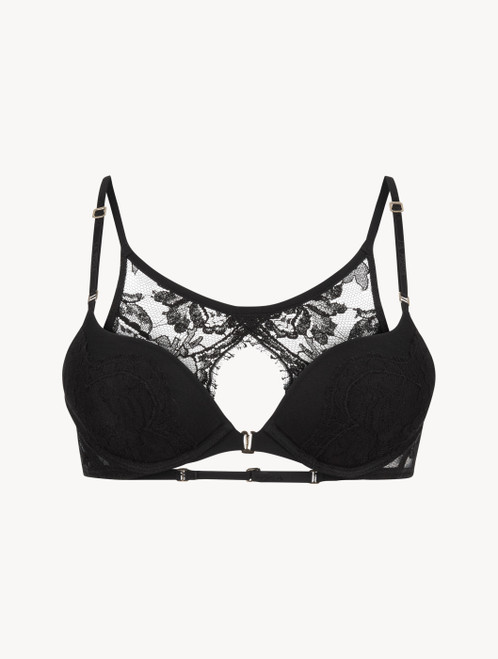 Black push-up bra with floral lace_3