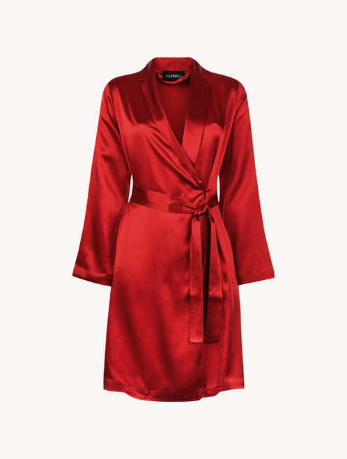 Carmine silk short robe_0