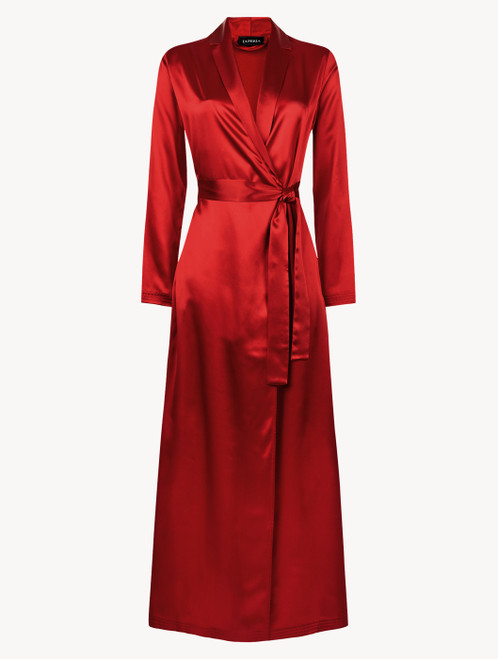 Carmine silk long robe_1
