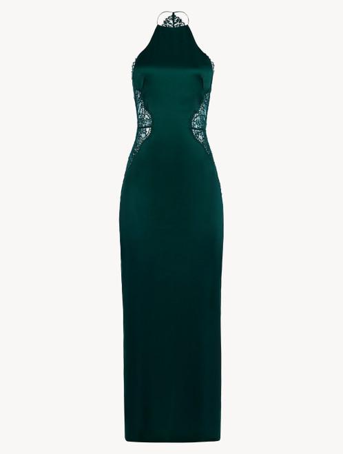 Green silk halterneck nightdress with Leavers lace trim_4
