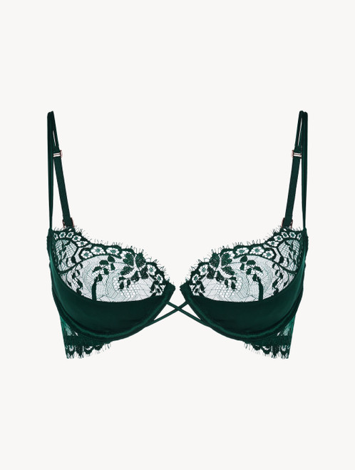 Green underwired balconette bra with Leavers lace trim_1