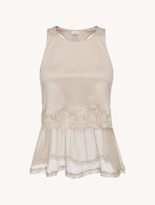 Soft beige cotton and chiffon top_1