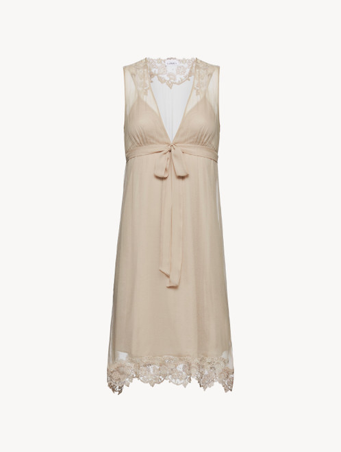 Soft beige cotton and chiffon short nightgown_2