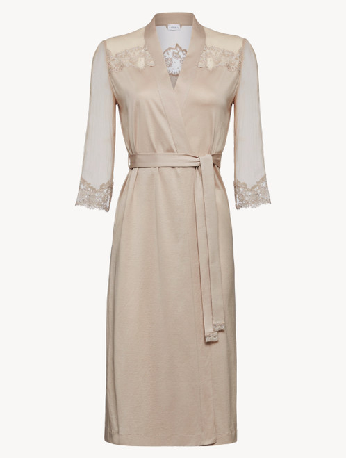 Soft beige silk chiffon short robe_3