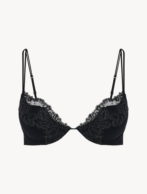 Black lurex embroidered tulle push-up bra_4
