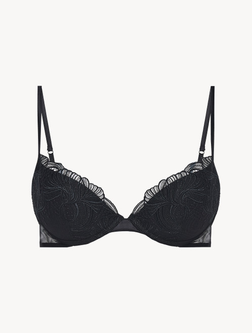 Black embroidered tulle push-up bra with silk-satin cups_2