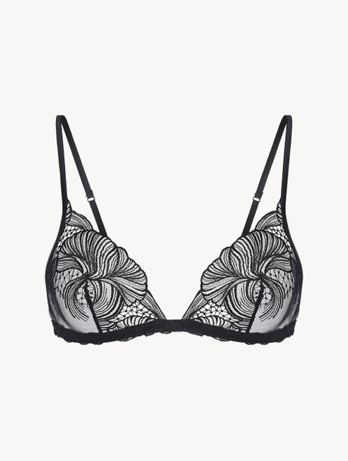 Black embroidered tulle triangle bra_2