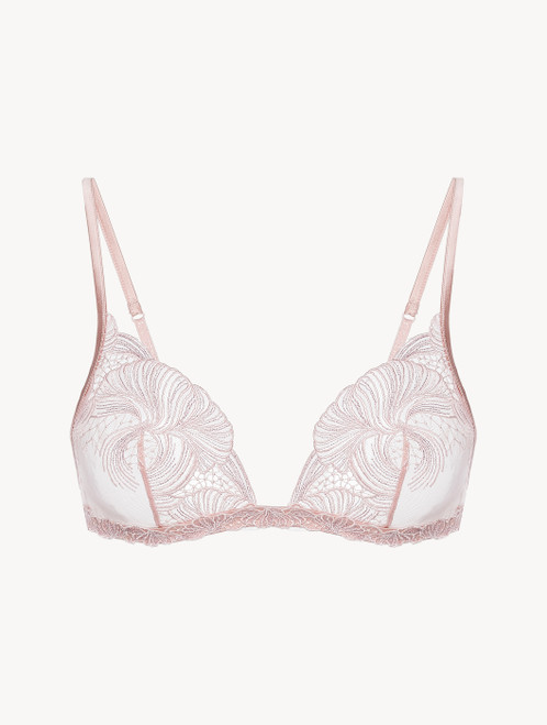 Pink embroidered tulle triangle bra_0