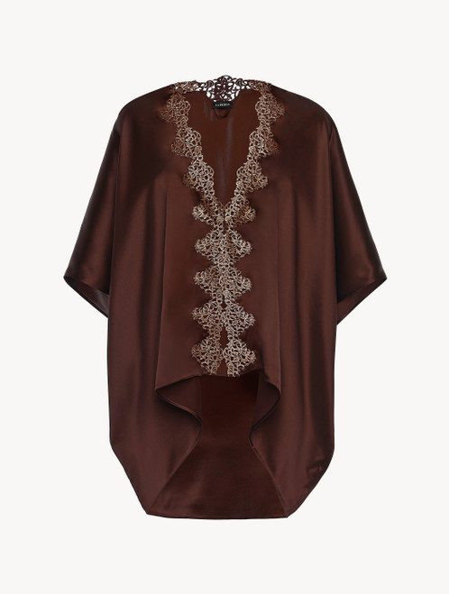 Brown silk robe with copper macramé_1