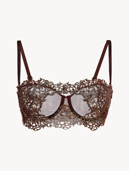 Brown underwired bra with metallic macramé_1