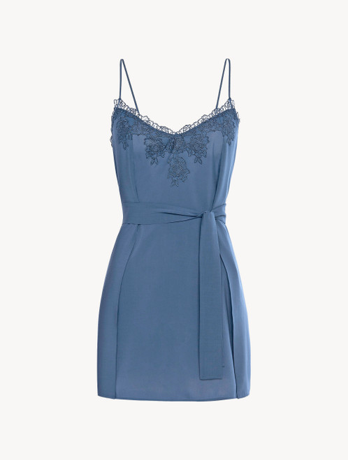Cornflower blue viscose short slip with tulle_0