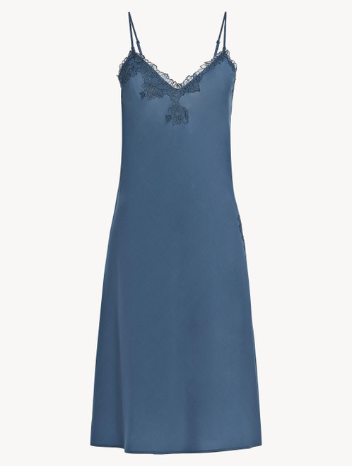 Cornflower blue viscose short nightgown with tulle_0