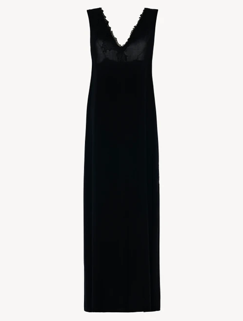Black viscose long nightgown with tulle_1