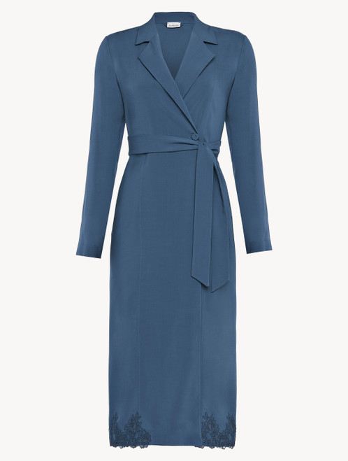 Cornflower blue viscose short robe with tulle_1