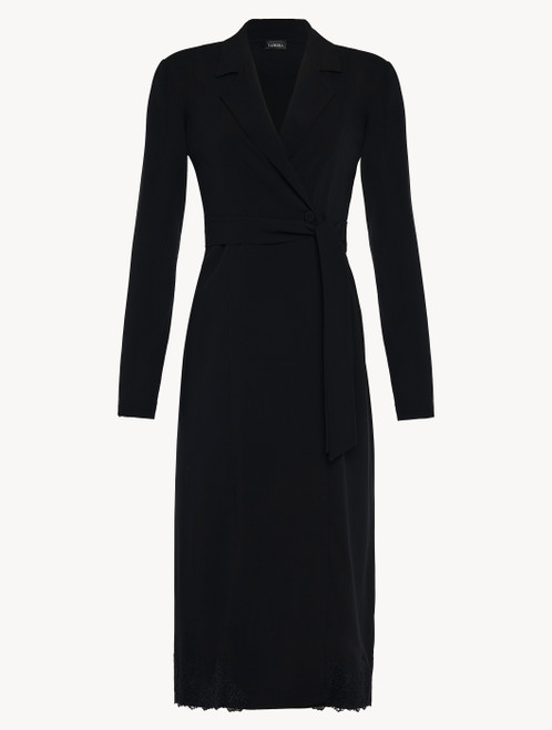 Black viscose short robe with tulle_1