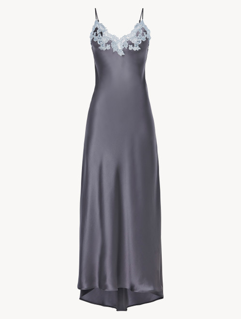 Grey silk long nightgown with lurex frastaglio_1