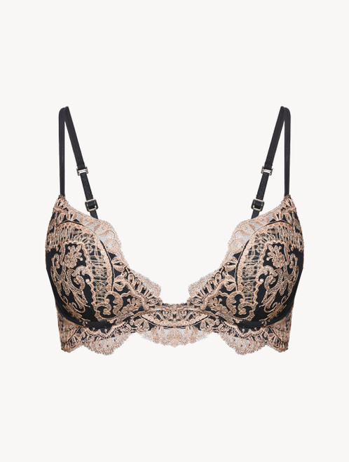 Dark grey and pink embroidered tulle triangle V-bra_3