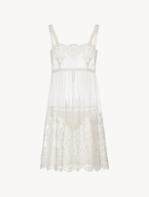 Off-white embroidered short slip and thong set_1