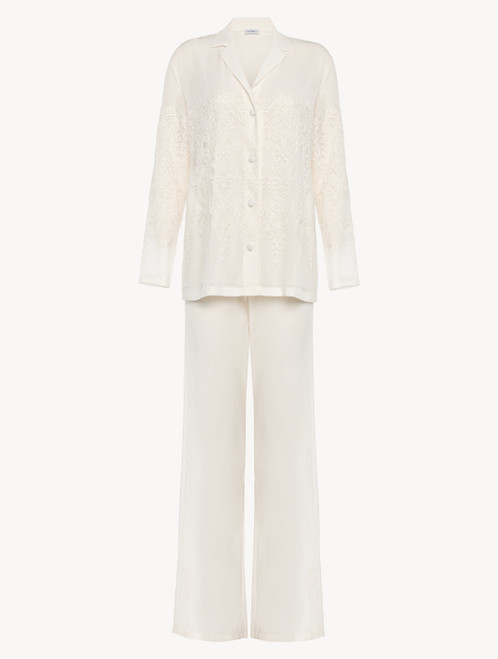 Off-white tulle and silk-georgette pyjamas_0