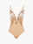 Bodysuit in beige Lycra with embroidered tulle_0