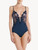 Bodysuit in blue Lycra with embroidered tulle_1