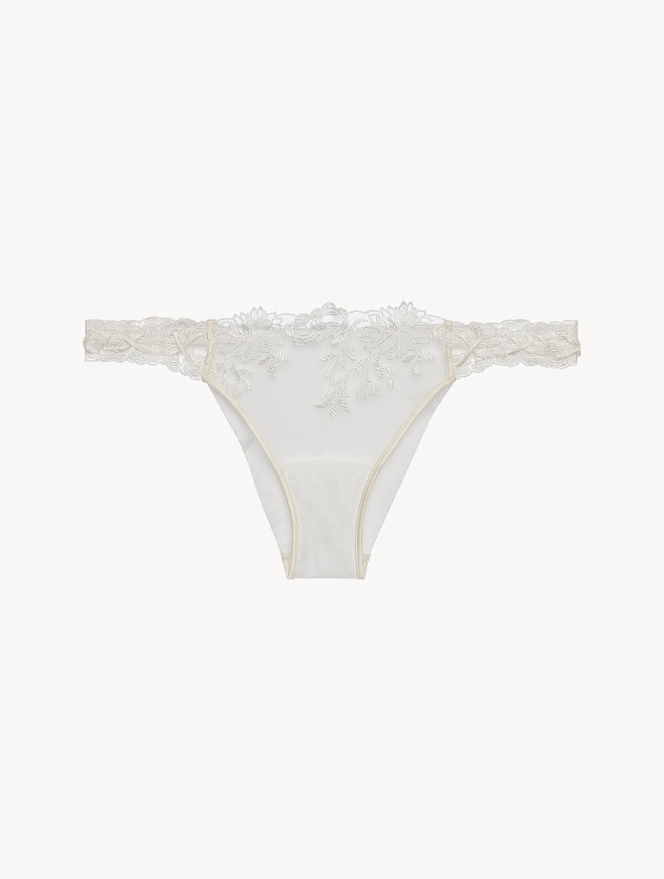Luxury Off-White Lycra Brazilian Panties with Tulle | La Perla