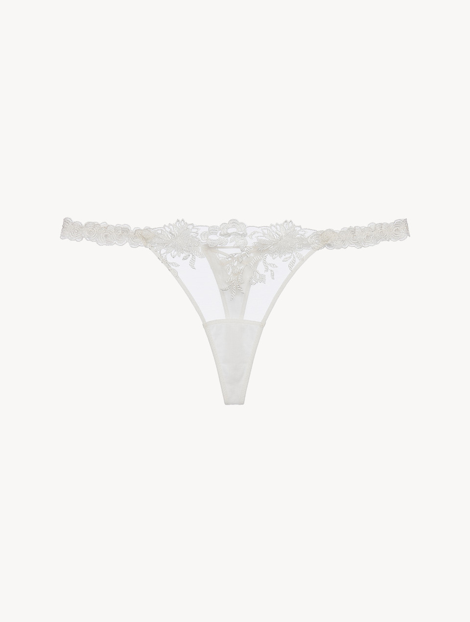 Thong in off-white Lycra with embroidered tulle - La Perla - US