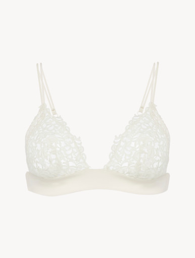 1pc White Faux Pearl Beaded Bralette With Adjustable Straps, Triangle  Wrapped Chest