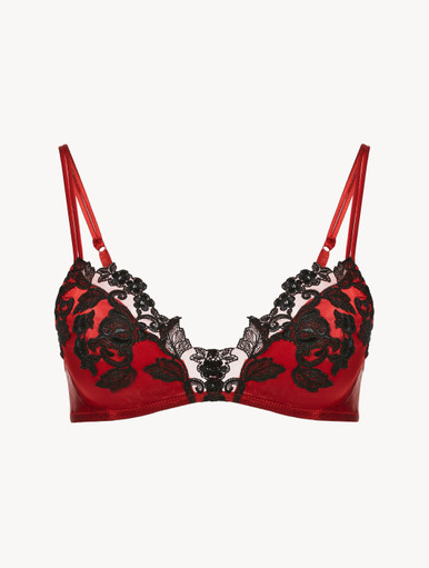 Luxury Silk Triangle Bra in Red with Black Frastaglio | La Perla