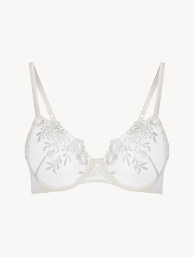 Underwired Bra in off-white Lycra with embroidered tulle