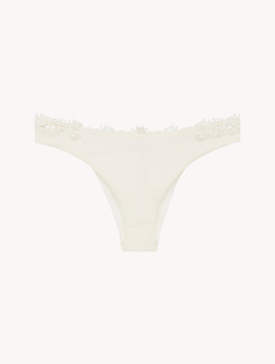 Brazilian Lycra Panties in Off-White with Macrame | La Perla